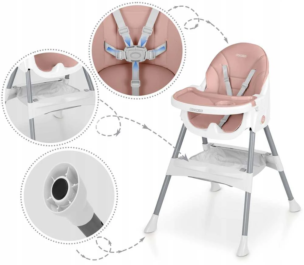 Ricokids Mani maitinimo kėdutė reguliuojama 3in 1, rožinė