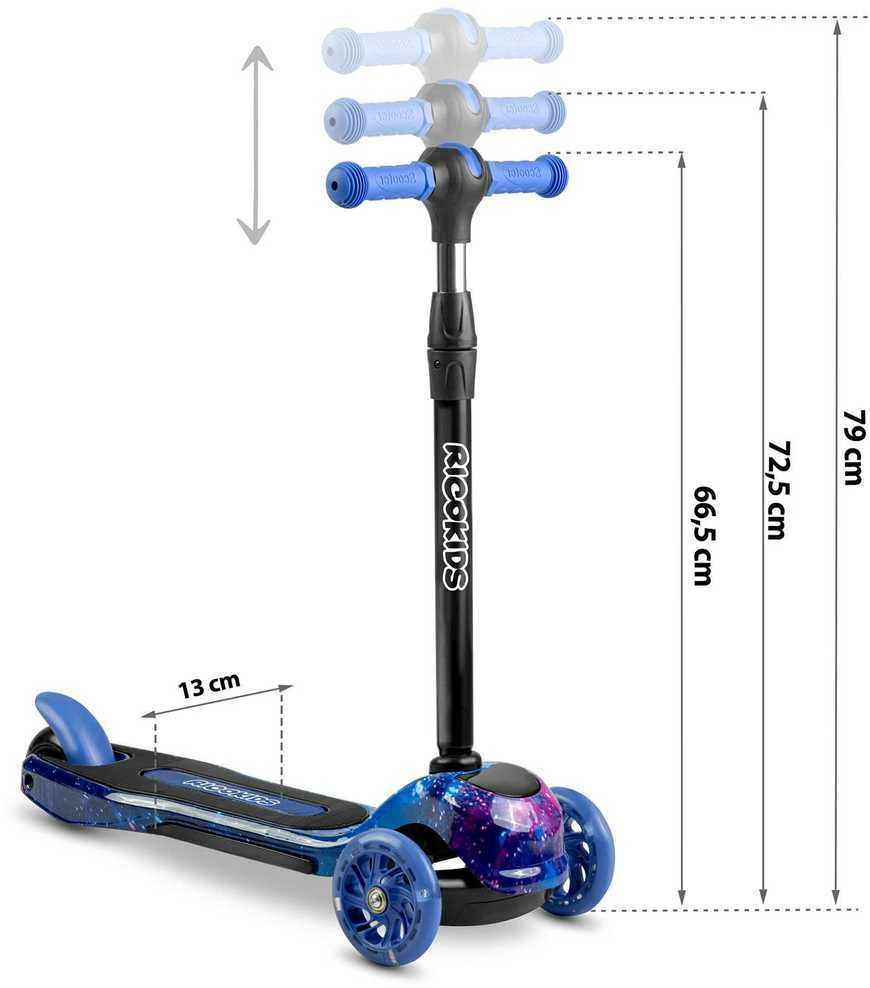 Ricokids Piko triratis paspirtukas, juodos - mėlynos spalvos