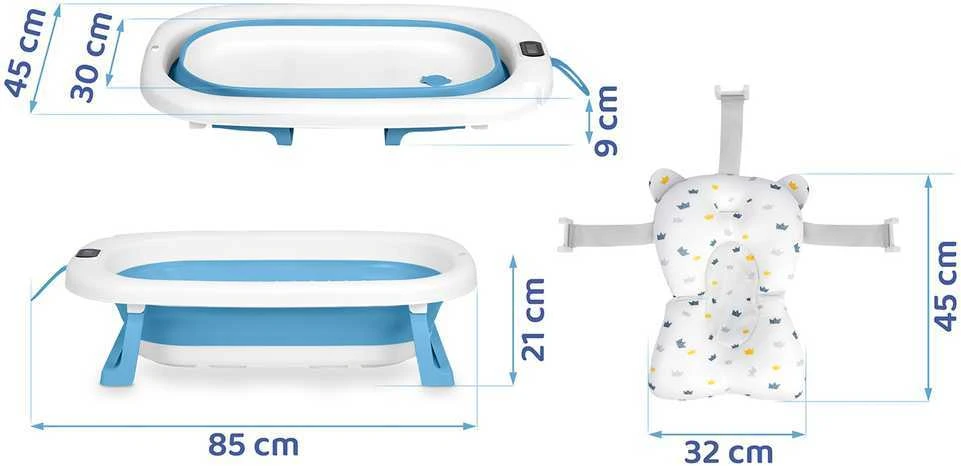 Ricokids Sulankstoma vonelė vaikams, kūdikiams su termometru ir įdėklu RK-287, balta ir mėlyna