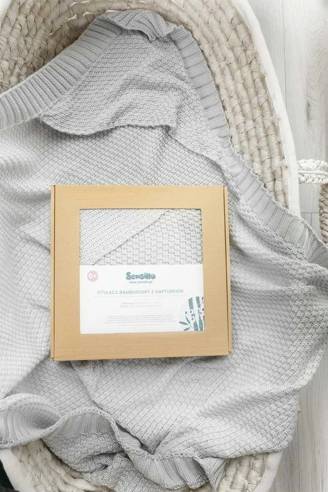 Bambukinis pledas su gobtuvu Sensillo, pilkos spalvos