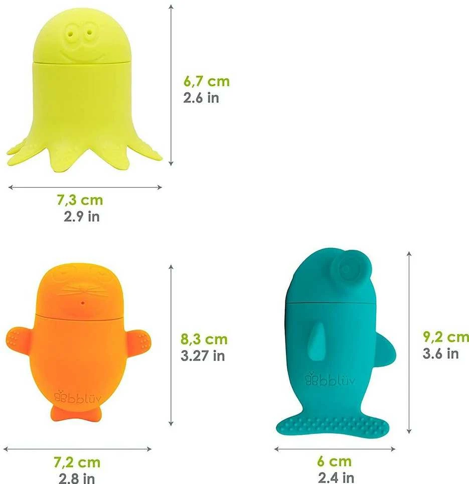 BBLUV Büddies: silikoniniai sudedami ir derinami vonios žaislai