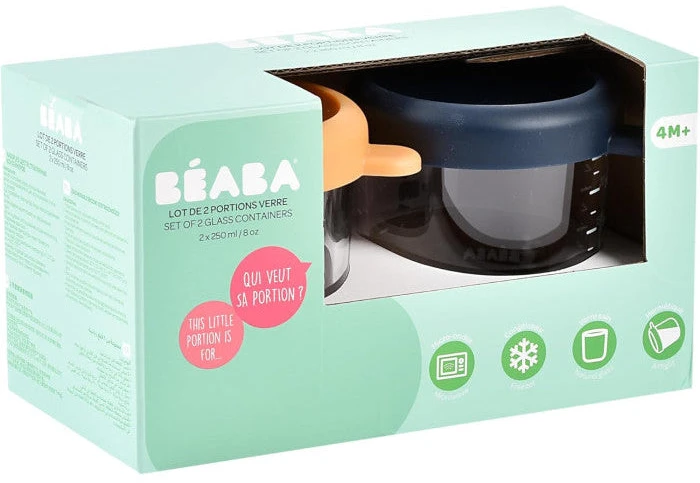 BEABA 2 VNT. STIKLINIŲ INDELIŲ RINKINYS (250 ML), NIGHT Mėlynas/HONEY