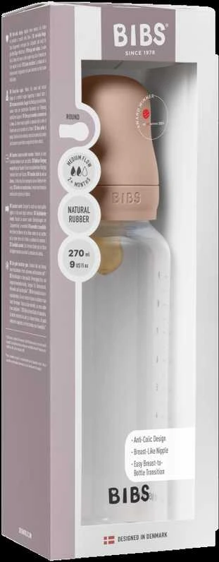 BIBS plastikinis buteliukas nuo dieglių 270 ml (Blush) pilnas komplektas