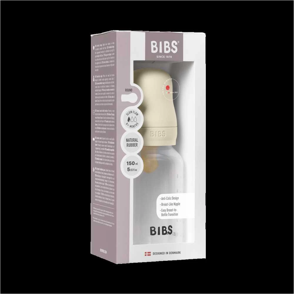 BIBS plastikinis buteliukas nuo dieglių 150 ml (Ivory) pilnas komplektas