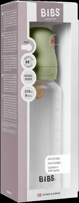 Nuk BIBS plastikinis buteliukas nuo dieglių 270 ml (Sage) pilnas komplektas