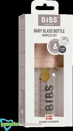 BIBS stiklinis buteliukas nuo dieglių 110 ml (Blush) pilnas komplektas