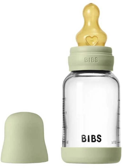 BIBS stiklinis buteliukas nuo dieglių 120 ml (Sage) pilnas komplektas