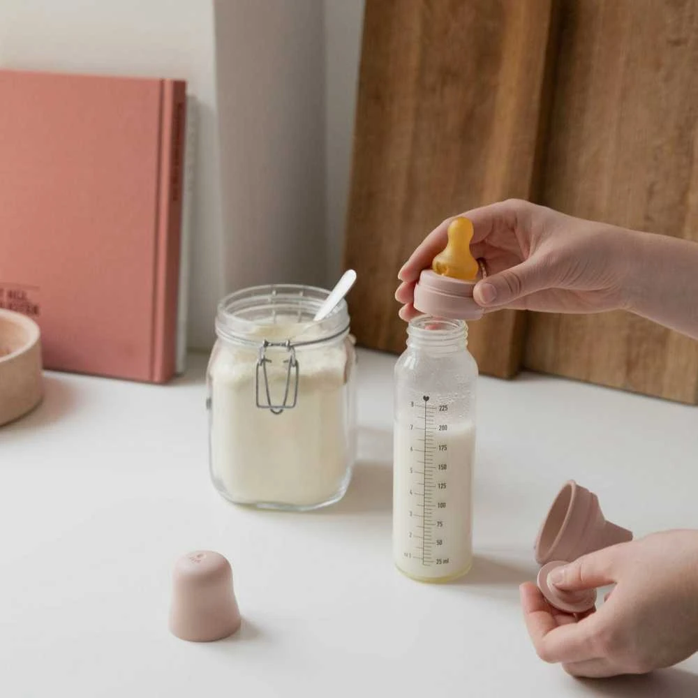 BIBS stiklinis buteliukas nuo dieglių 225 ml (Baby Mėlyna) pilnas komplektas