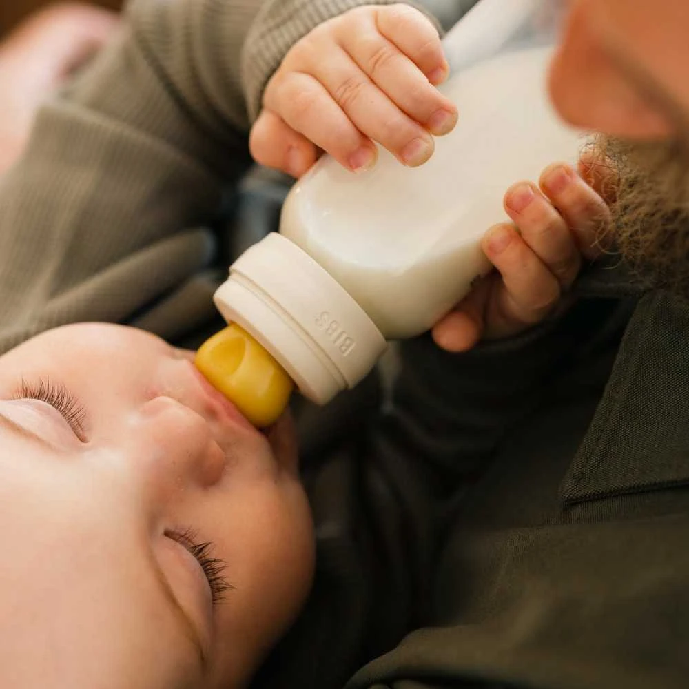 BIBS stiklinis buteliukas nuo dieglių 225 ml (Baby Mėlyna) pilnas komplektas