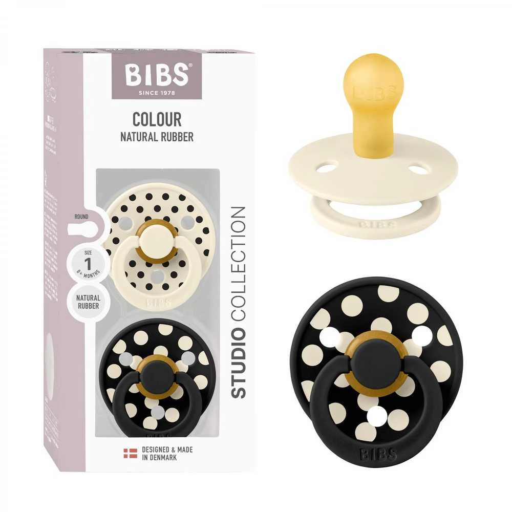 BIBS Studio Collection Polka Dots čiulptukų rinkinys 1 dydis (0 - 6 mėn.) Ivory / Juodas