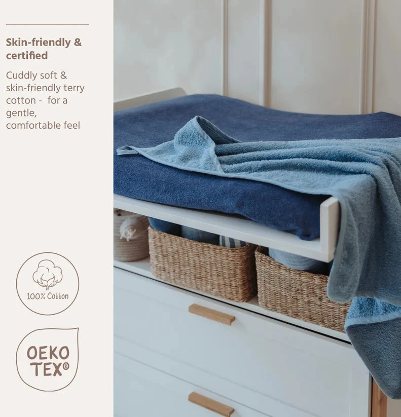Meyco Baby medvilninis vonios rankšluostis su gobtuvu 75 × 75 cm, Jeans Mėlyna
