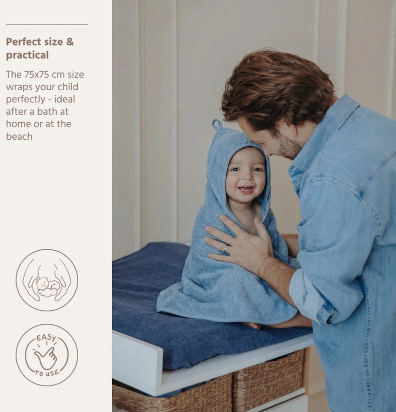 Meyco Baby medvilninis vonios rankšluostis su gobtuvu 75 × 75 cm, Jeans Mėlyna