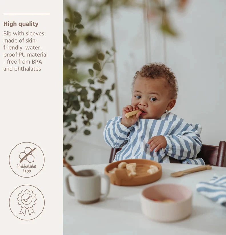 Blue Meyco Baby neperšlampamas seilinukas su rankovėmis 6–24 mėn., Fat Stripe Jeans Mėlyna