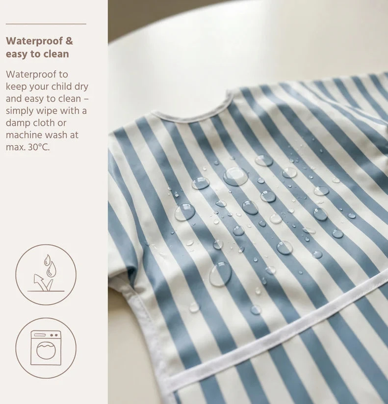 Blue Meyco Baby neperšlampamas seilinukas su rankovėmis 6–24 mėn., Fat Stripe Jeans Mėlyna