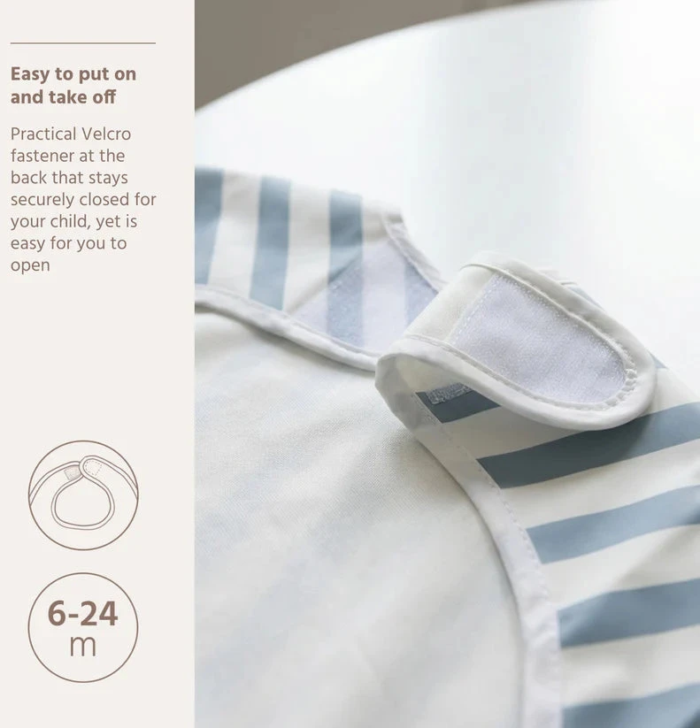 Blue Meyco Baby neperšlampamas seilinukas su rankovėmis 6–24 mėn., Fat Stripe Jeans Mėlyna