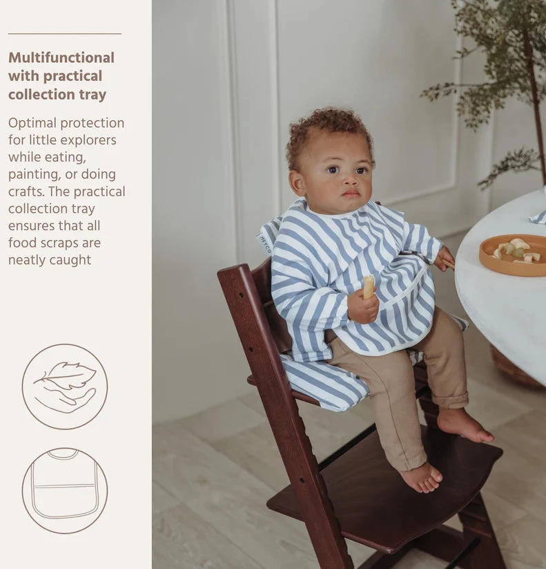 Blue Meyco Baby neperšlampamas seilinukas su rankovėmis 6–24 mėn., Fat Stripe Jeans Mėlyna