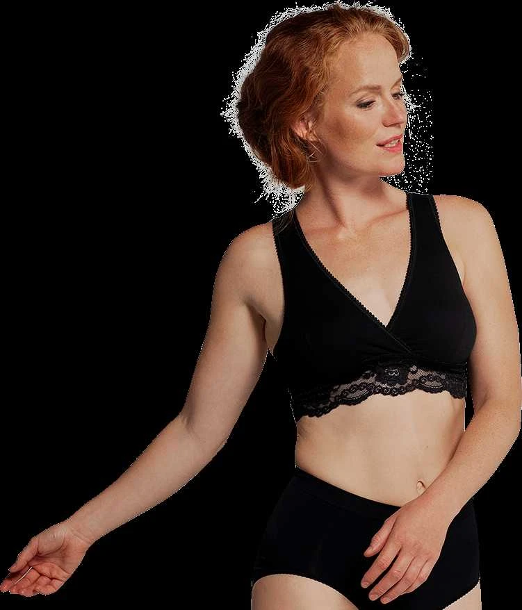Carriwell nėriniais puošta liemenėlė maitinančioms (juoda) / Organic Crossover Nursing Bra