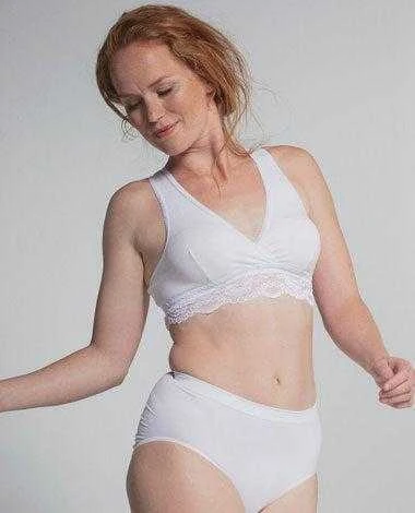 Carriwell nėriniais puošta liemenėlė maitinančioms (balta) / Organic Crossover Nursing Bra