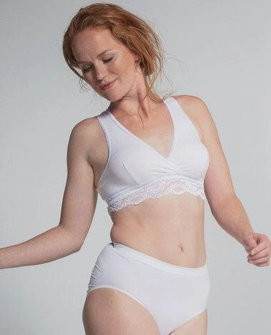 Carriwell nėriniais puošta liemenėlė maitinančioms (balta) / Organic Crossover Nursing Bra
