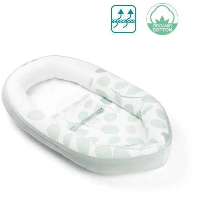 Doomoo kūdikio lizdelis (naujagimio gultukas) "Cocoon Leaves Aqua Žalias"