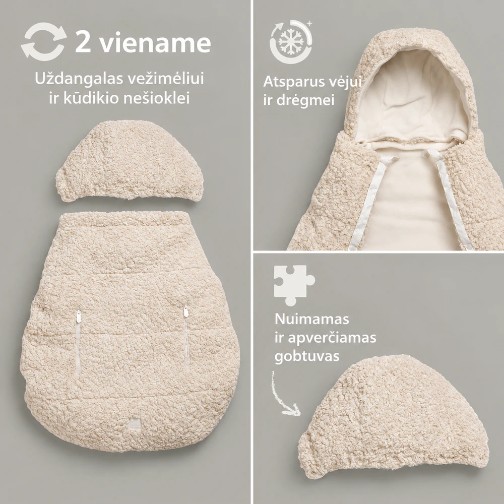 Elodie Details Cozy Cover 2in1 šiltas uždangalas nešioklei ir vežimėliui Juodas