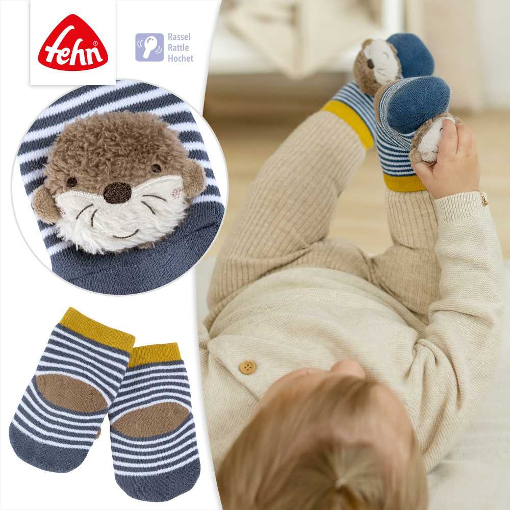 Fehn kojinaitės su barškučiais kūdikiui Otter Brown