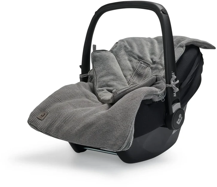 Jollein šiltas vokelis autokėdutei 0+ ir vežimėliui Basic Knit Stone Pilkas