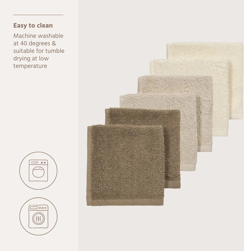 Meyco Baby frotinės šluostės-rankšluostukai kūdikiui Natural/Soft Sand/Taupe, 30×30 cm, 6 vnt.
