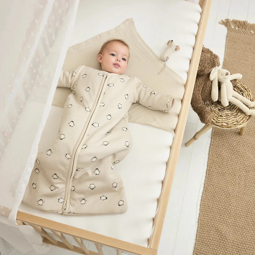 Meyco Baby kūdikio miegmaišis su nusegamomis rankovėmis Penguin Soft Sand, TOG 2.5