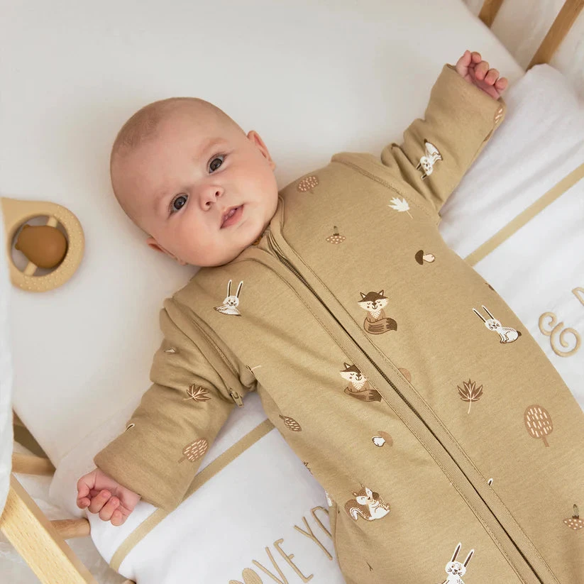 Meyco Baby kūdikio miegmaišis su nusegamomis rankovėmis Forest Animals Sand, TOG 2.5