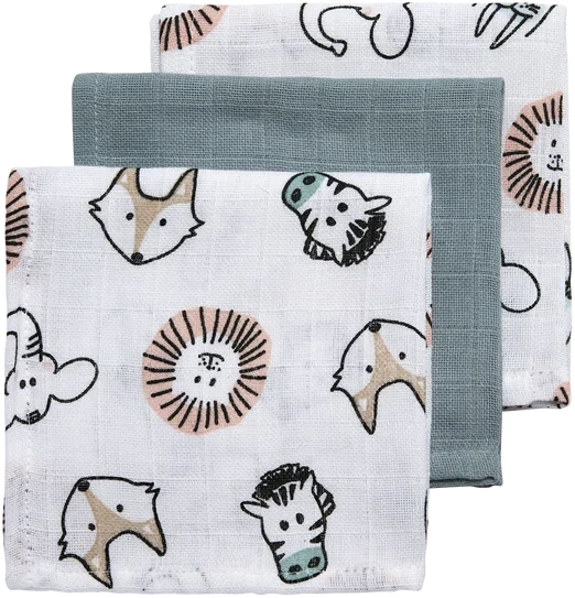 Meyco Baby marliniai muslino vystyklai Animal Multicolour, 70×70 cm, 3 vnt.
