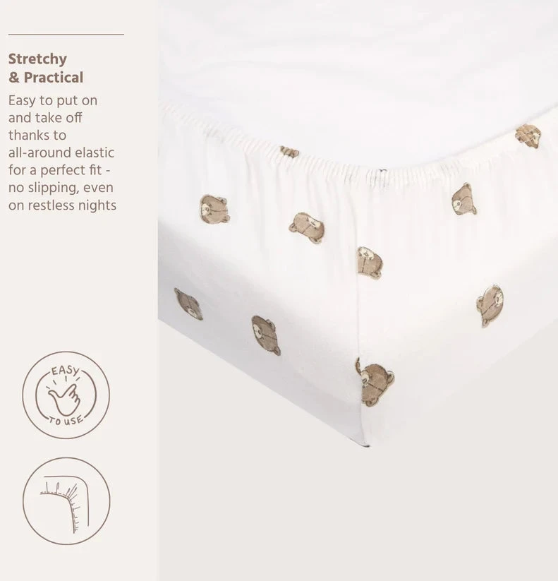Meyco Baby medvilninė jersey paklodė su guma 60 × 120 cm, Bear Multicolor