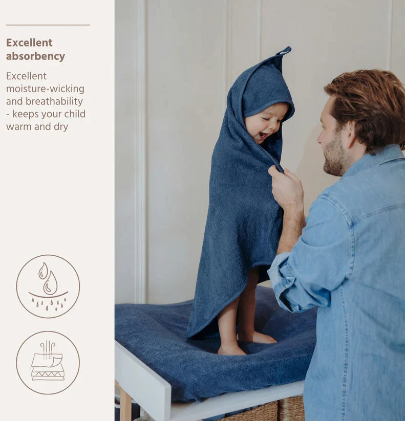 Meyco Baby medvilninis vonios rankšluostis su gobtuvu 75 × 75 cm, Indigo – Terry