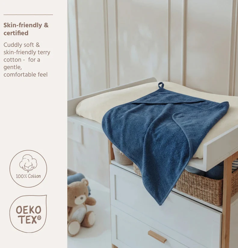 Meyco Baby medvilninis vonios rankšluostis su gobtuvu 75 × 75 cm, Indigo – Terry