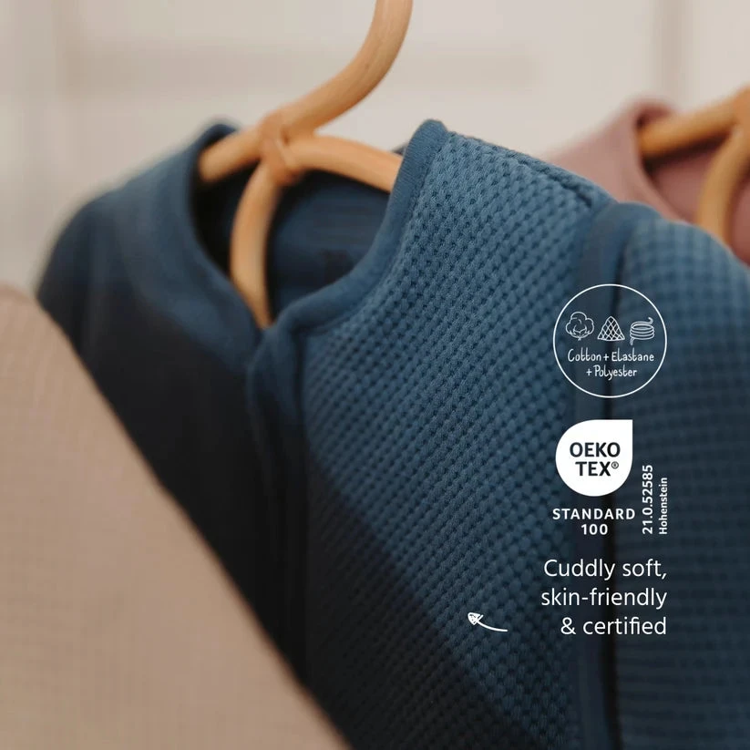 Meyco Baby Studio Classic pašiltintas miegmaišis su nusegamomis rankovėmis, 2.5 TOG, Indigo