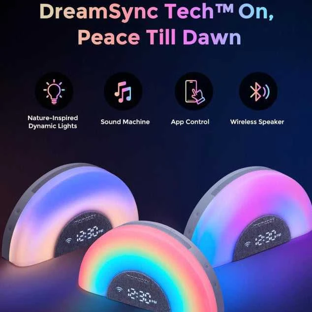 MOMCOZY BALTOJO TRIUKŠMO APARATAS ŽADINTUVAS DREAMSYNC™ SU VAIVORYKŠTĖS ŠVIESA, Pilkas
