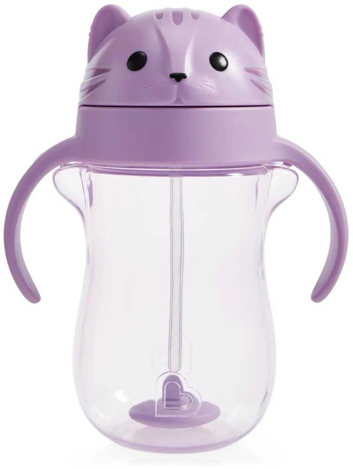 Munchkin gertuvė su šiaudeliu Any Angle™ Weighted Straw Cat Cup, 296 ml, pink