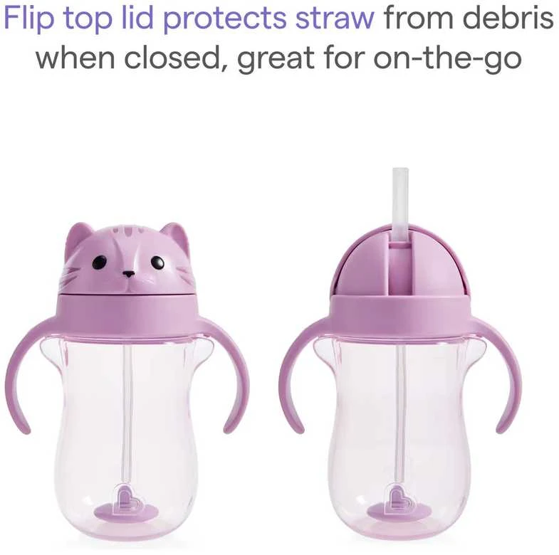 Munchkin gertuvė su šiaudeliu Any Angle™ Weighted Straw Cat Cup, 296 ml, pink