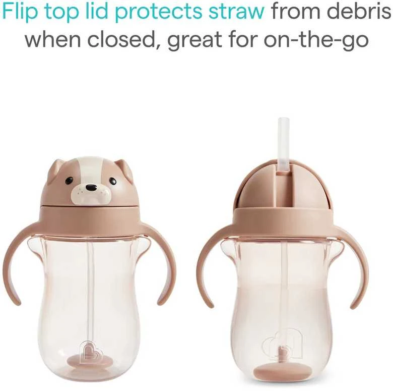Munchkin gertuvė su šiaudeliu Any Angle™ Weighted Straw Dog Cup, 296 ml, rusvai gelsvas