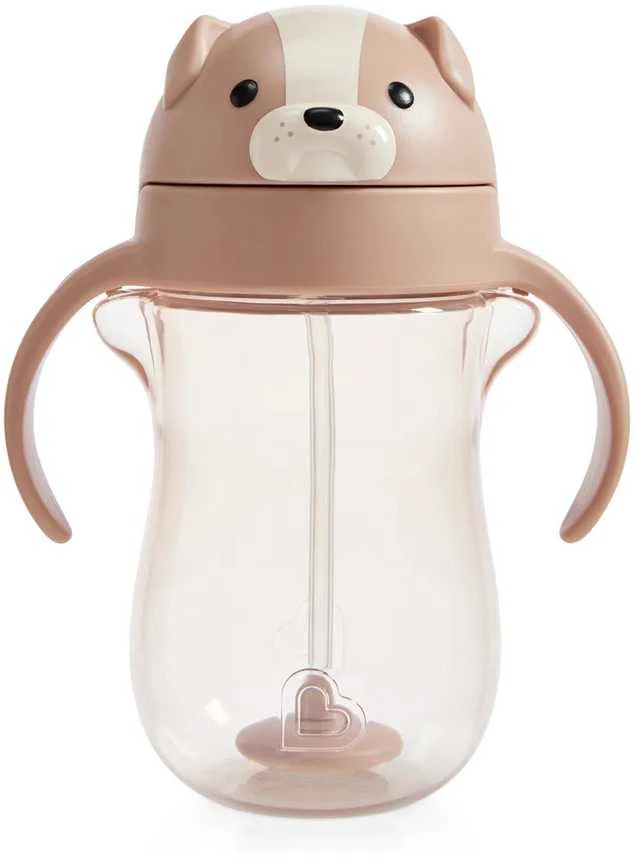 Munchkin gertuvė su šiaudeliu Any Angle™ Weighted Straw Dog Cup, 296 ml, rusvai gelsvas
