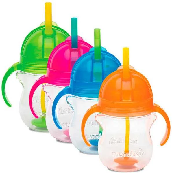 Munchkin gertuvė su šiaudeliu Click Lock Tip & Sip Straw Cup 207ml (daug spalvų)