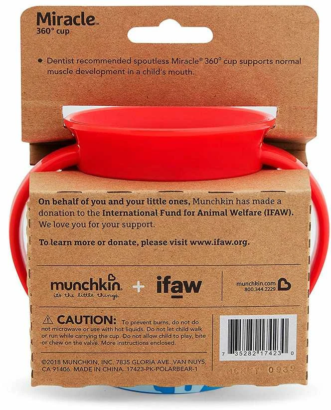 MUNCHKIN mokomasis puodelis, baltoji meška, Miracle 360 Wildlove, 6mėn+, 266 ml, 05177902