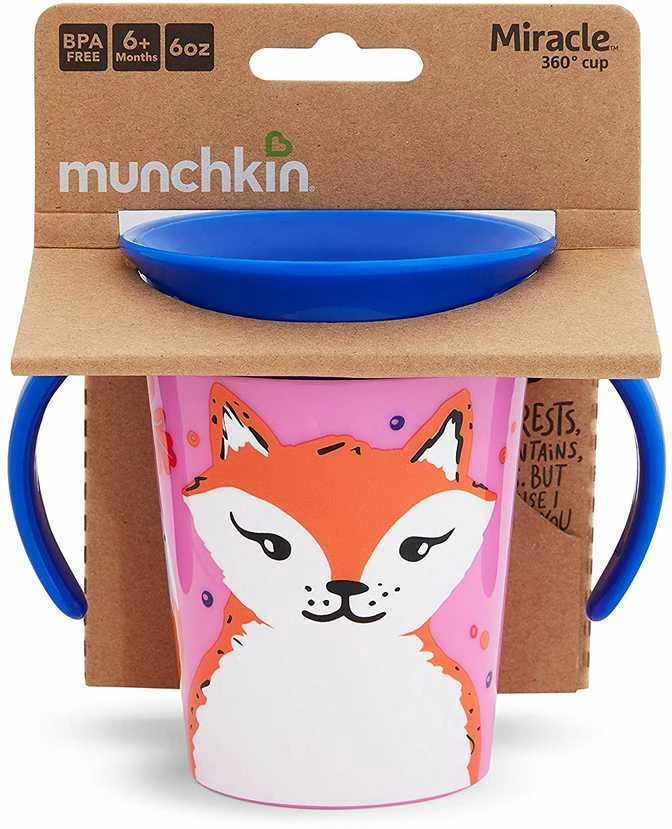 MUNCHKIN mokomasis puodelis su rankenomis, lapė, Miracle 360 Wildlove, 6mėn+, 177 ml, 05177402