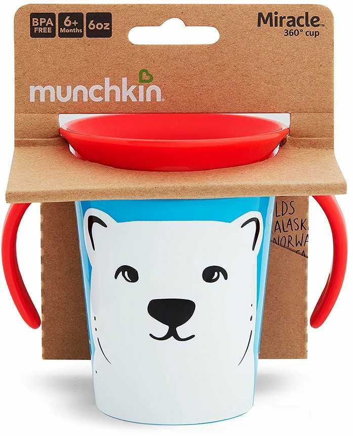 MUNCHKIN mokomasis puodelis, baltoji meška, Miracle 360 Wildlove, 6mėn+, 266 ml, 05177902