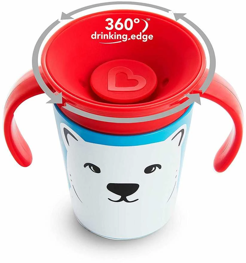 MUNCHKIN mokomasis puodelis, baltoji meška, Miracle 360 Wildlove, 6mėn+, 266 ml, 05177902