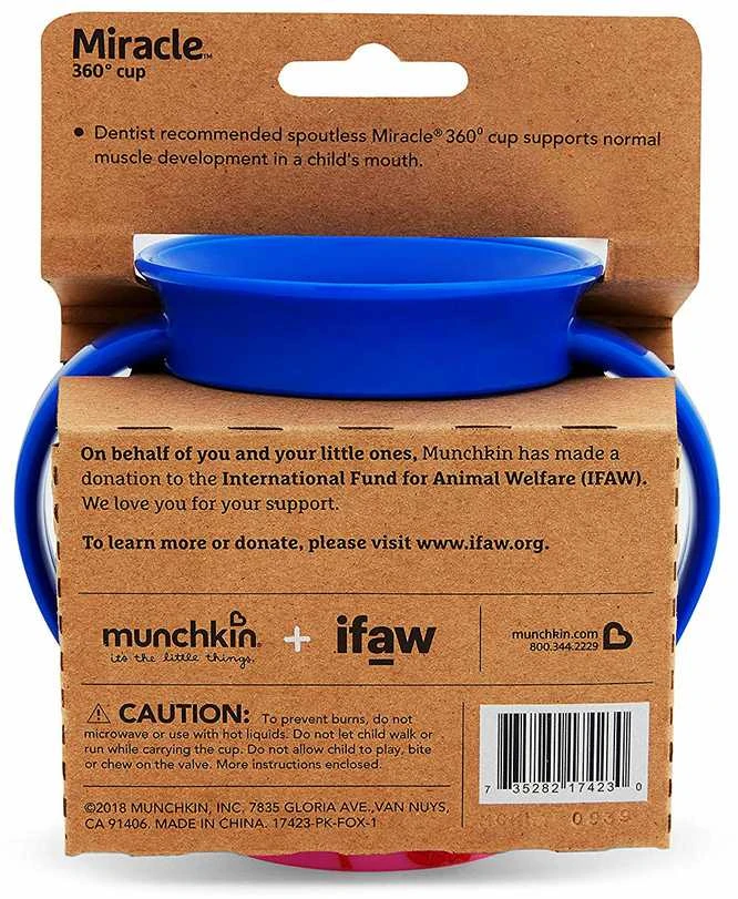 MUNCHKIN mokomasis puodelis su rankenomis, lapė, Miracle 360 Wildlove, 6mėn+, 177 ml, 05177402