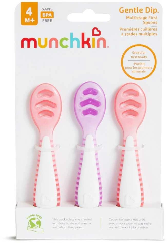 MUNCHKIN šaukšteliai, 3 vnt., Gentle Dip, Rožinė-Violetinė, 4 mėn.+, 91510P