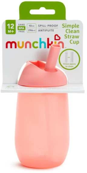 MUNCHKIN gertuvė su šiaudeliu SIMPLE CLEAN, rožinė, 296 ml