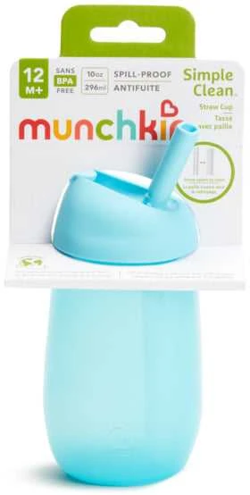 MUNCHKIN gertuvė su šiaudeliu SIMPLE CLEAN, mėlyna, 296 ml