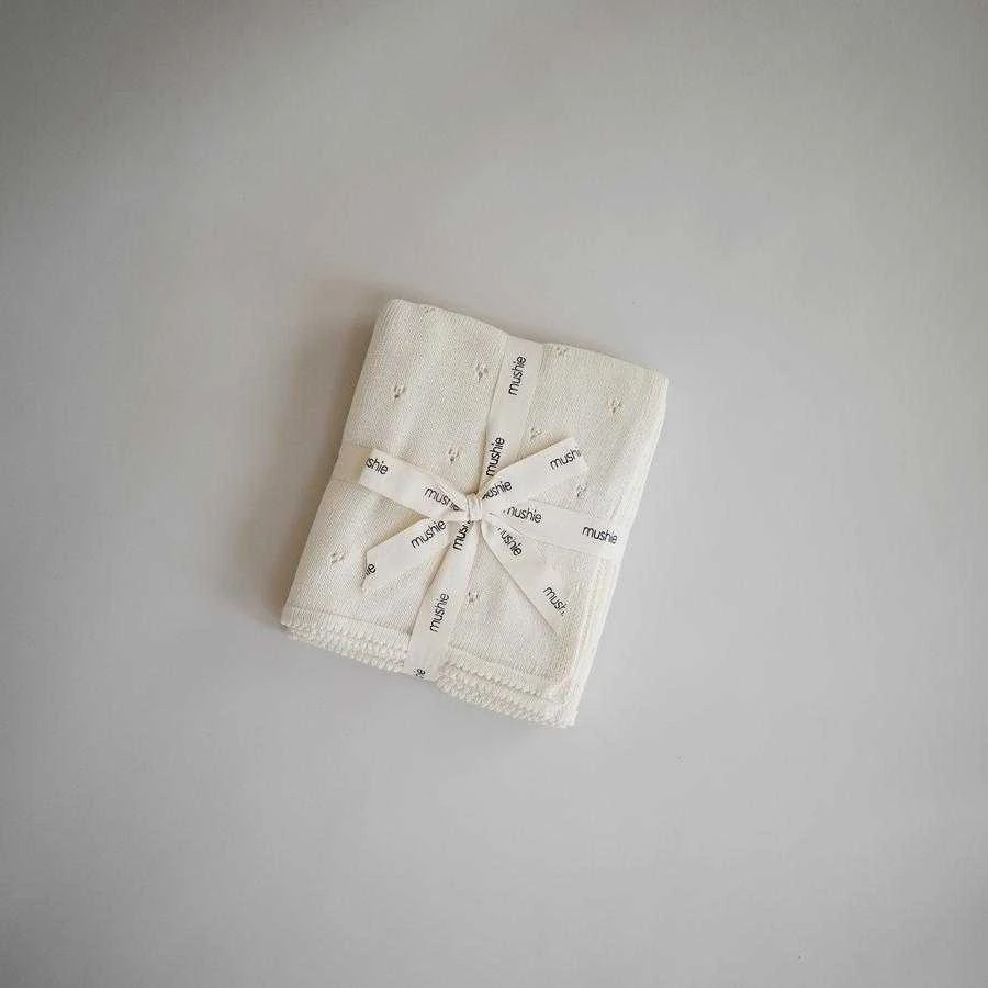 Mushie megztas pledas Pointelle – Ivory